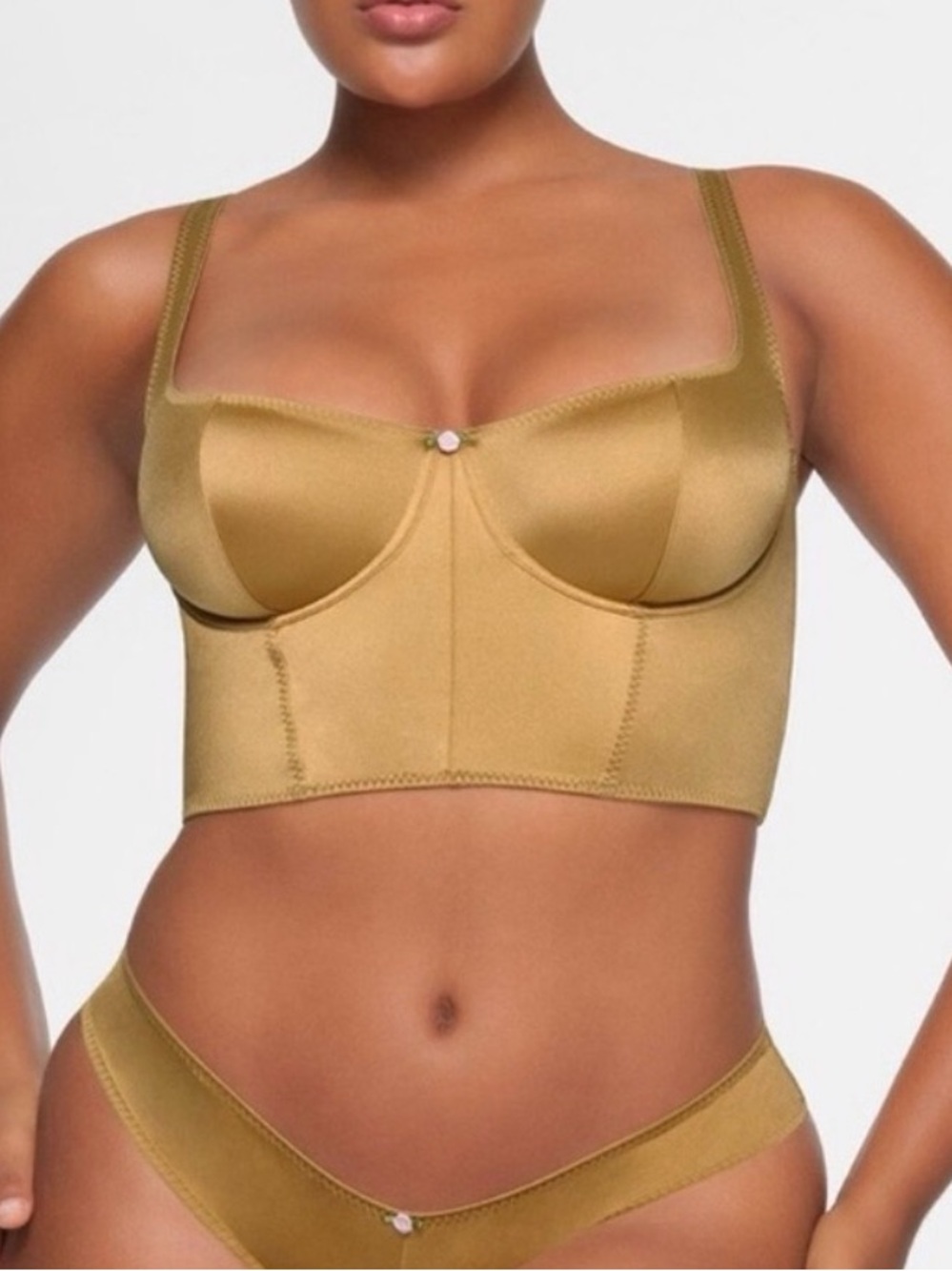 NWT SKIMS Stretch Satin Corset Top in Pyrite / Gold - Size L